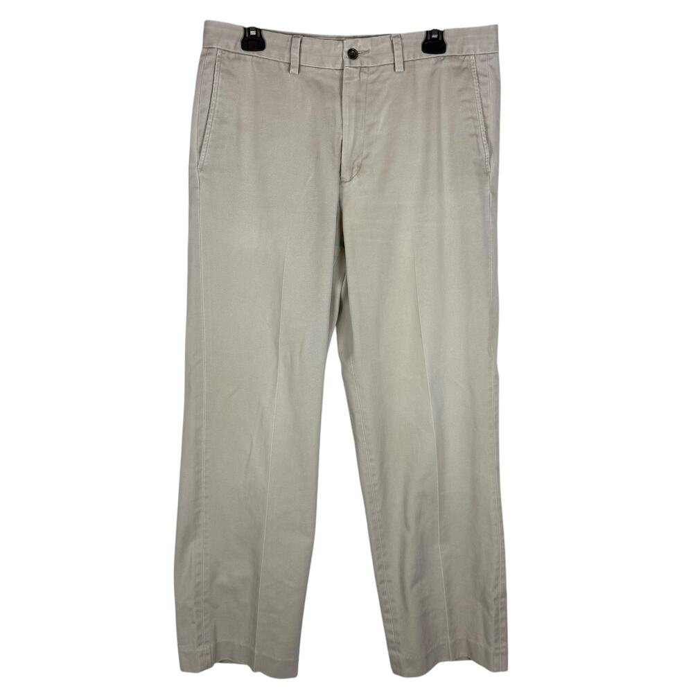 Eddie‎ Bauer Chino Pants Mens 33x32 Beige Cotton Mid-Rise Flat Front Zip Fly